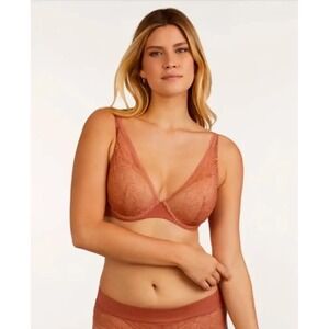 ThirdLove Graphic Lace Plunge Bra 34E Terracotta Orange Women's